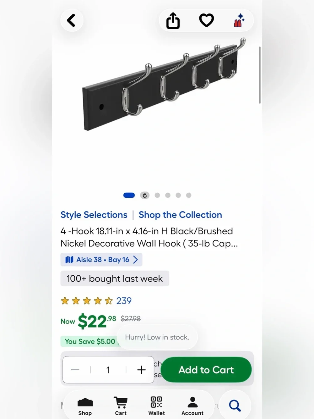 NWT! 🖤 Set of 3 Double-Hook Wall Hooks